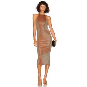 ALIX NYC Metallic Copper Halter Midi Dress